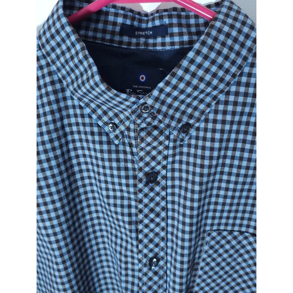 Ben Sherman Men's Blue & Brown Gingham Stretch Long Sleeve Button-Up Shirt - Picture 3 of 8